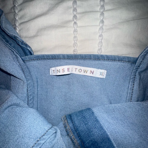 Tinseltown Blue Denim Ruffled Sleeves Belted Romper - Picture 3 of 3